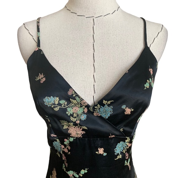 Vintage 90s Satin Finesse Dress Asian Inspired Floral Print Twee - Picture 2 of 8